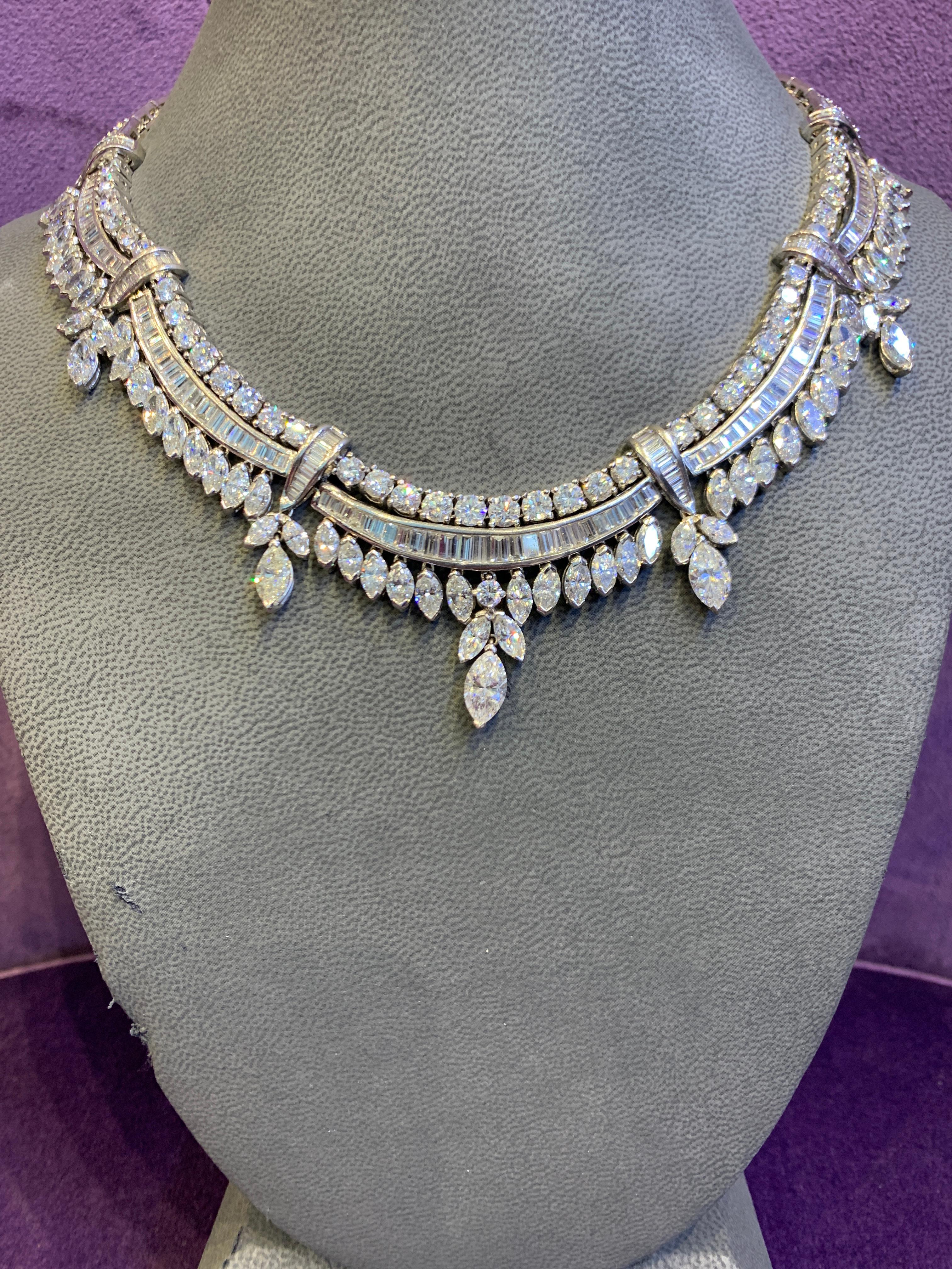 Marquise Cut Mid Century Diamond Necklace For Sale