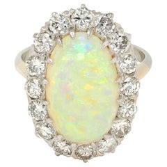 Anello con diamante Opale di metà secolo, platino, oro 14 carati, aureola d
epoca