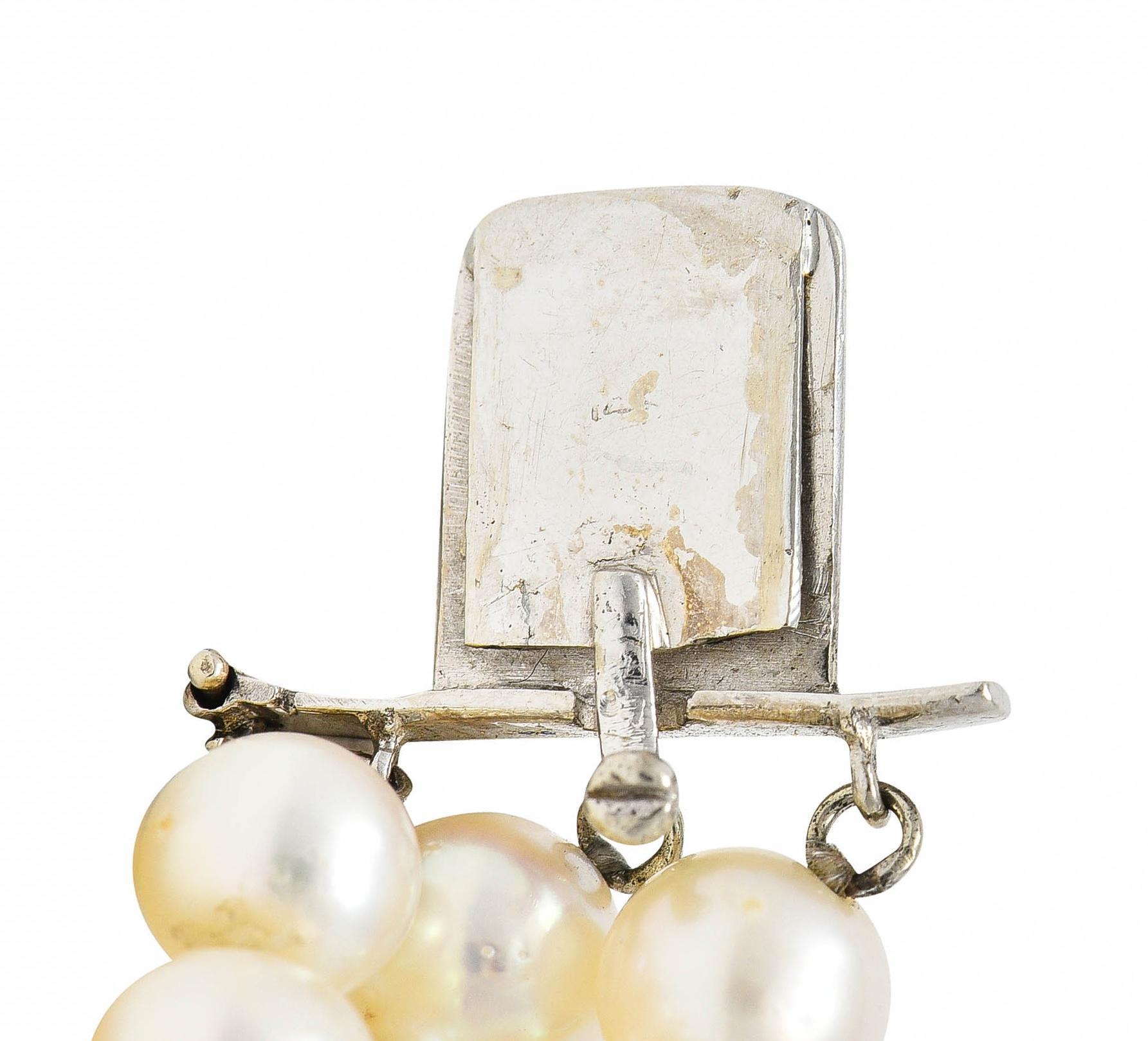 Mid-Century Diamond Pearl 14 Karat Gold Foliate Multi-Strand Vintage Bracelet For Sale 3
