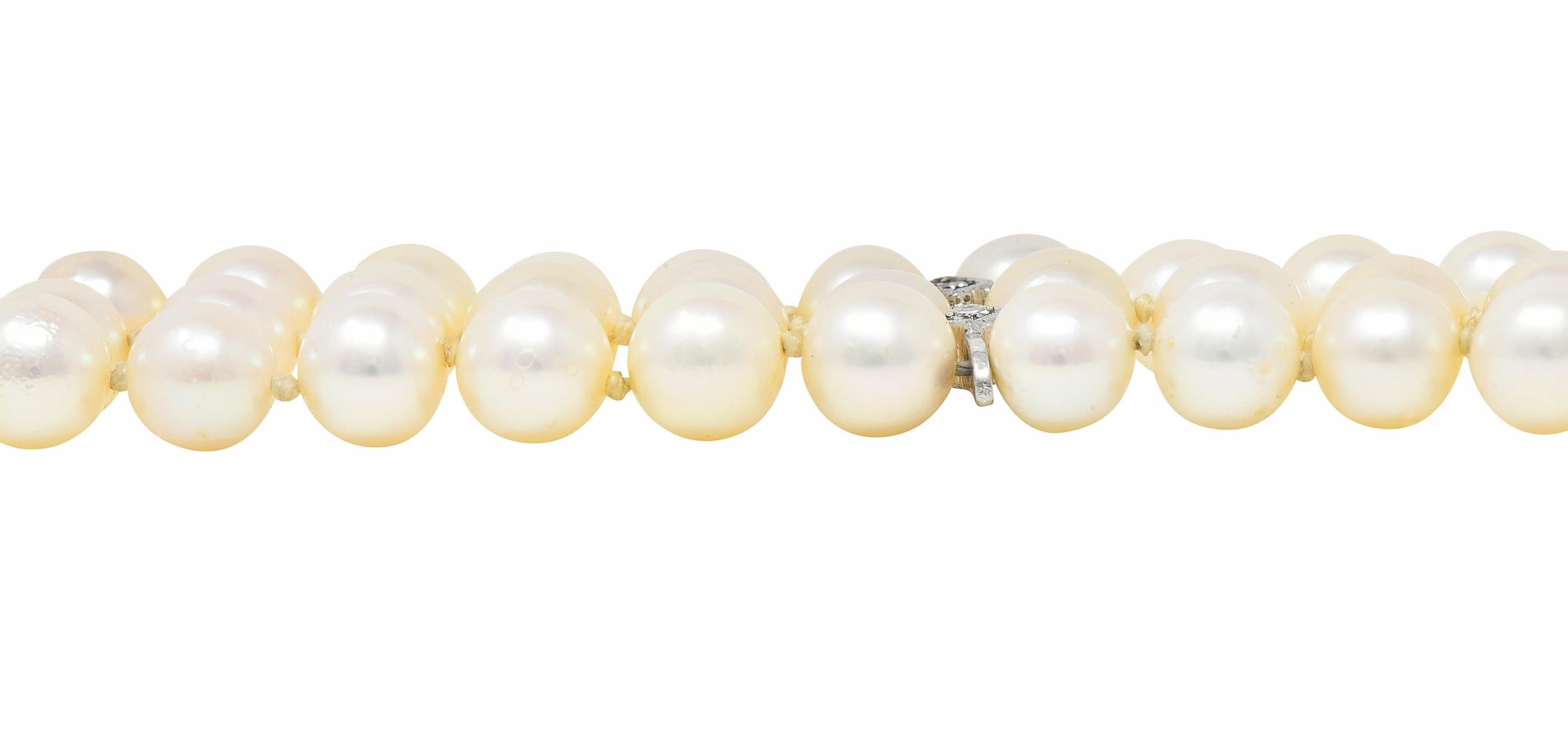 Mid-Century Diamond Pearl 14 Karat Gold Foliate Multi-Strand Vintage Bracelet For Sale 4