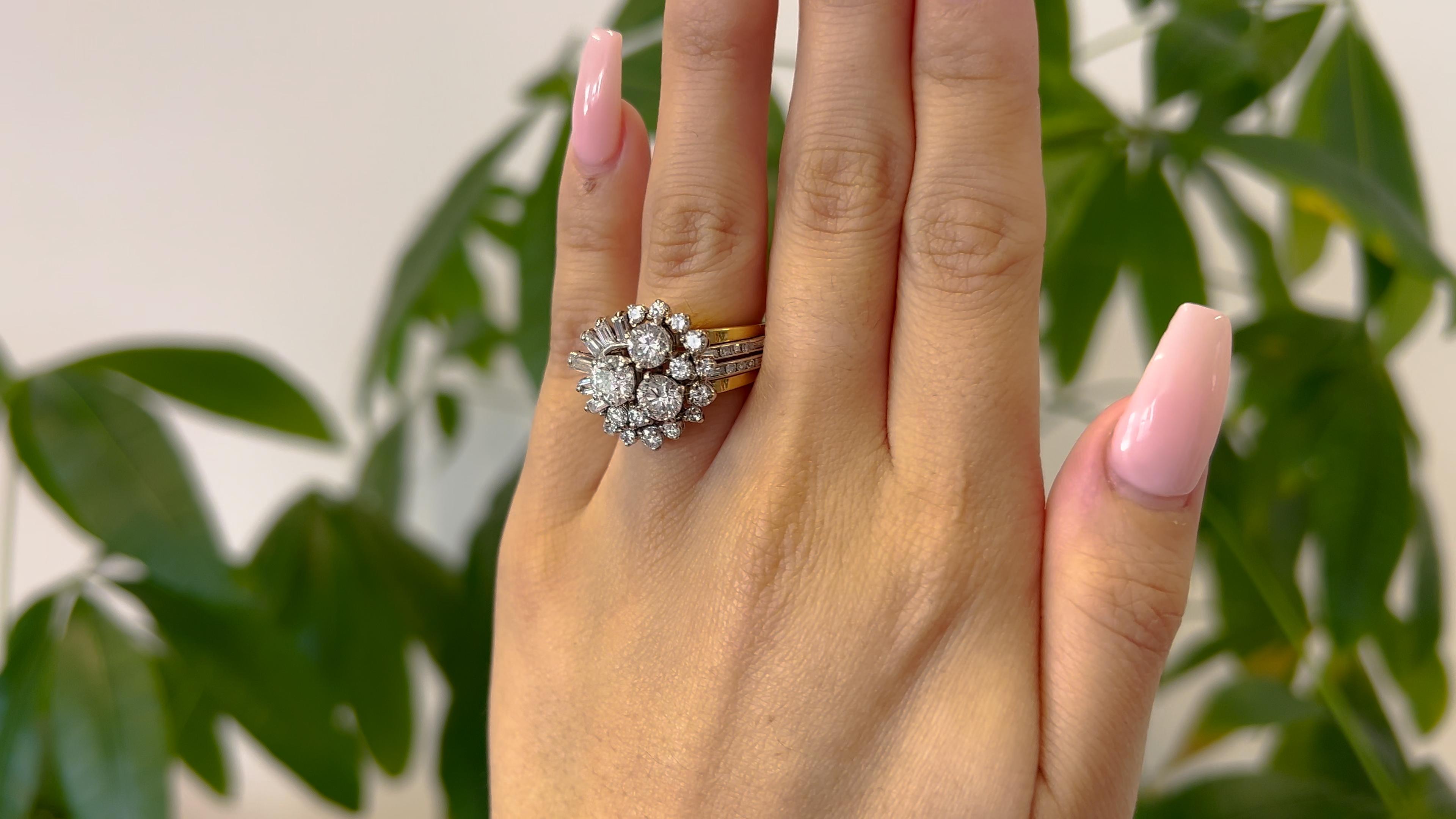 Mitte des Jahrhunderts Diamant Platin 18k Gelbgold Cluster Cocktail-Ring (Alteuropäischer Schliff)