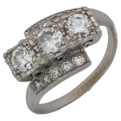 Mid Century Diamant Platin 3 Stein Ring