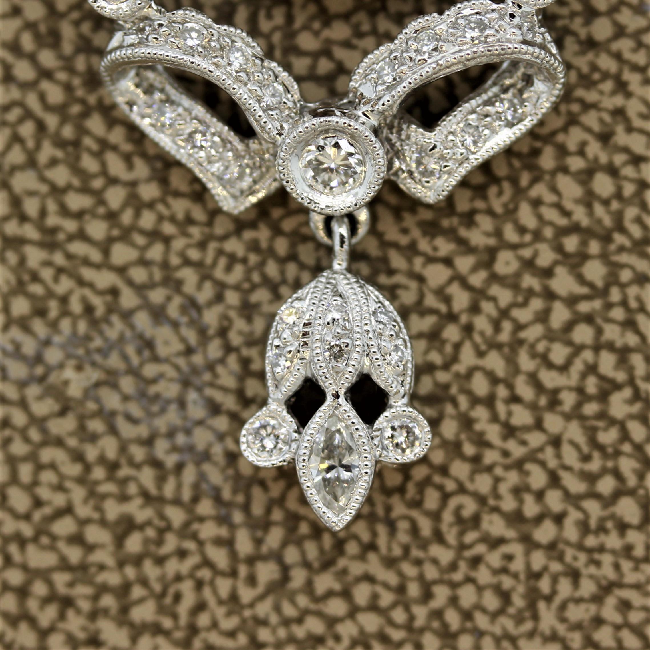 Women's Midcentury Diamond Platinum Dangle Drop Pendant-Brooch For Sale