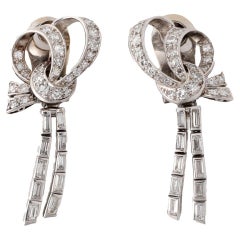 Midcentury Diamond Platinum Day to Night Bow Ear Clip Earrings