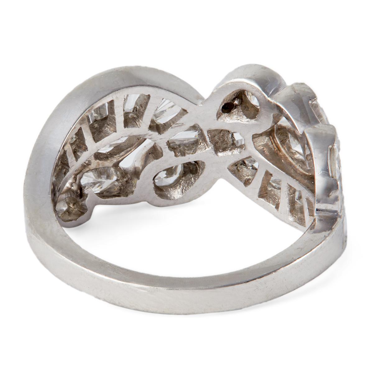 Women's or Men's Midcentury Diamond Platinum Double Swirl Ring
