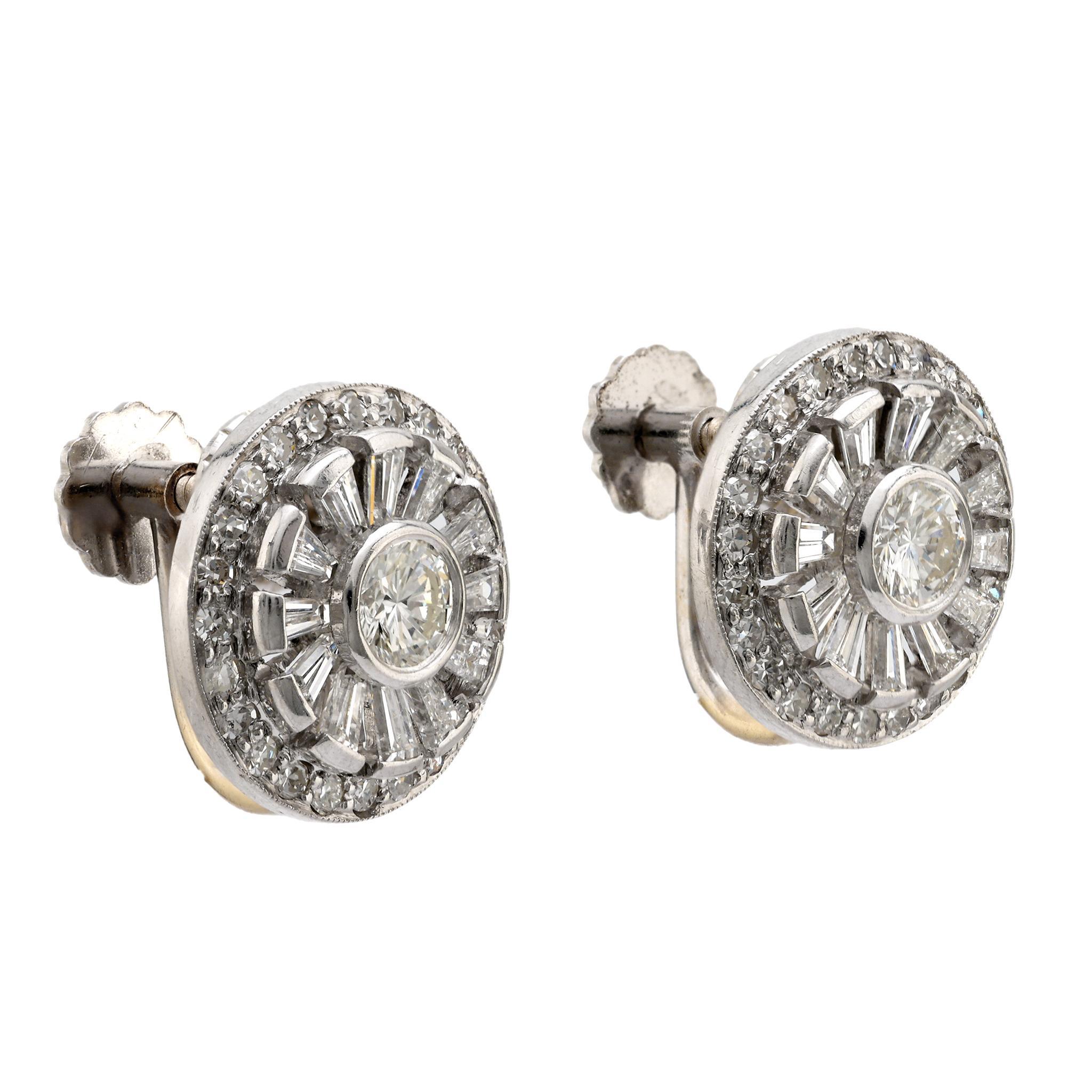 Modern Mid Century diamond platinum earrings