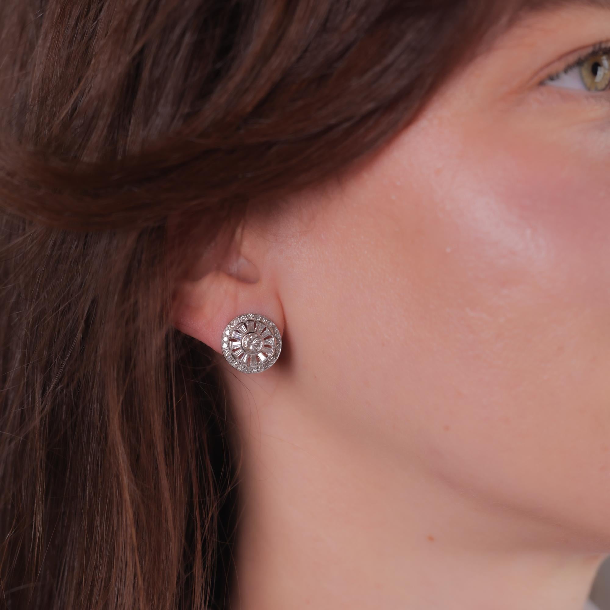 Brilliant Cut Mid Century diamond platinum earrings
