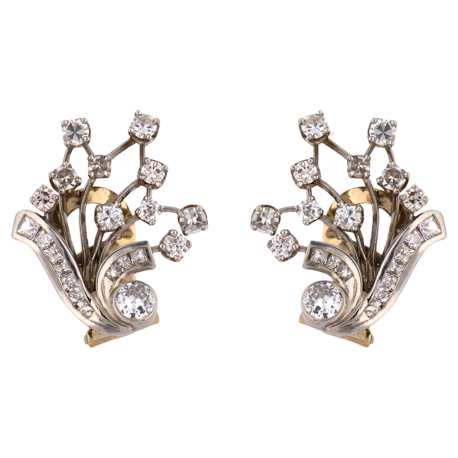 Orecchini in platino con diamanti del Mid Century in vendita