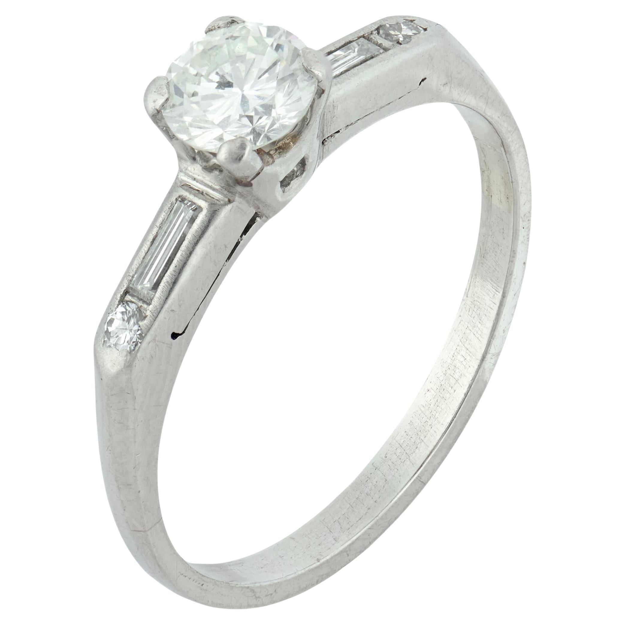 Mid Century diamond platinum engagement ring For Sale