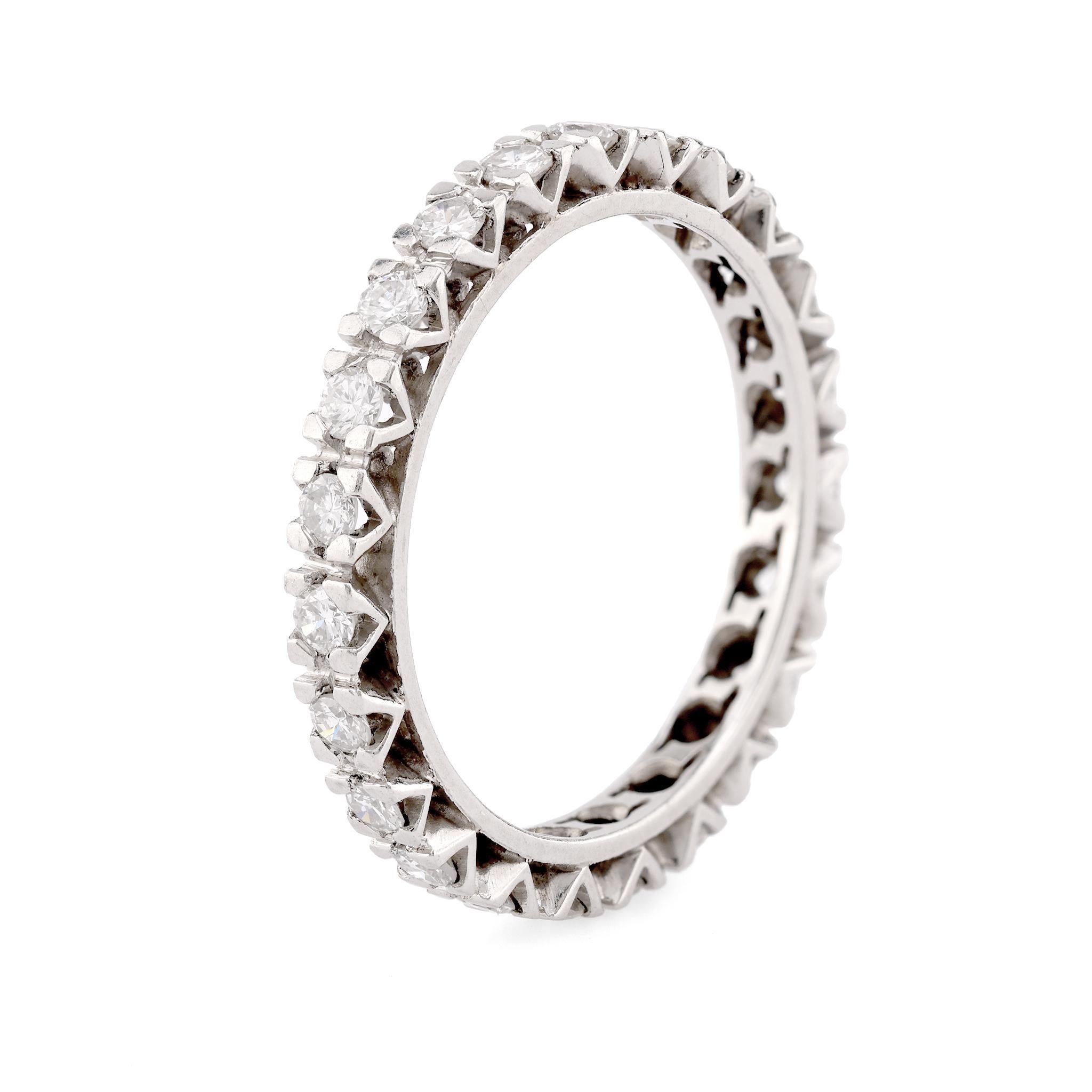 Brilliant Cut Mid Century Diamond Platinum Eternity Band For Sale