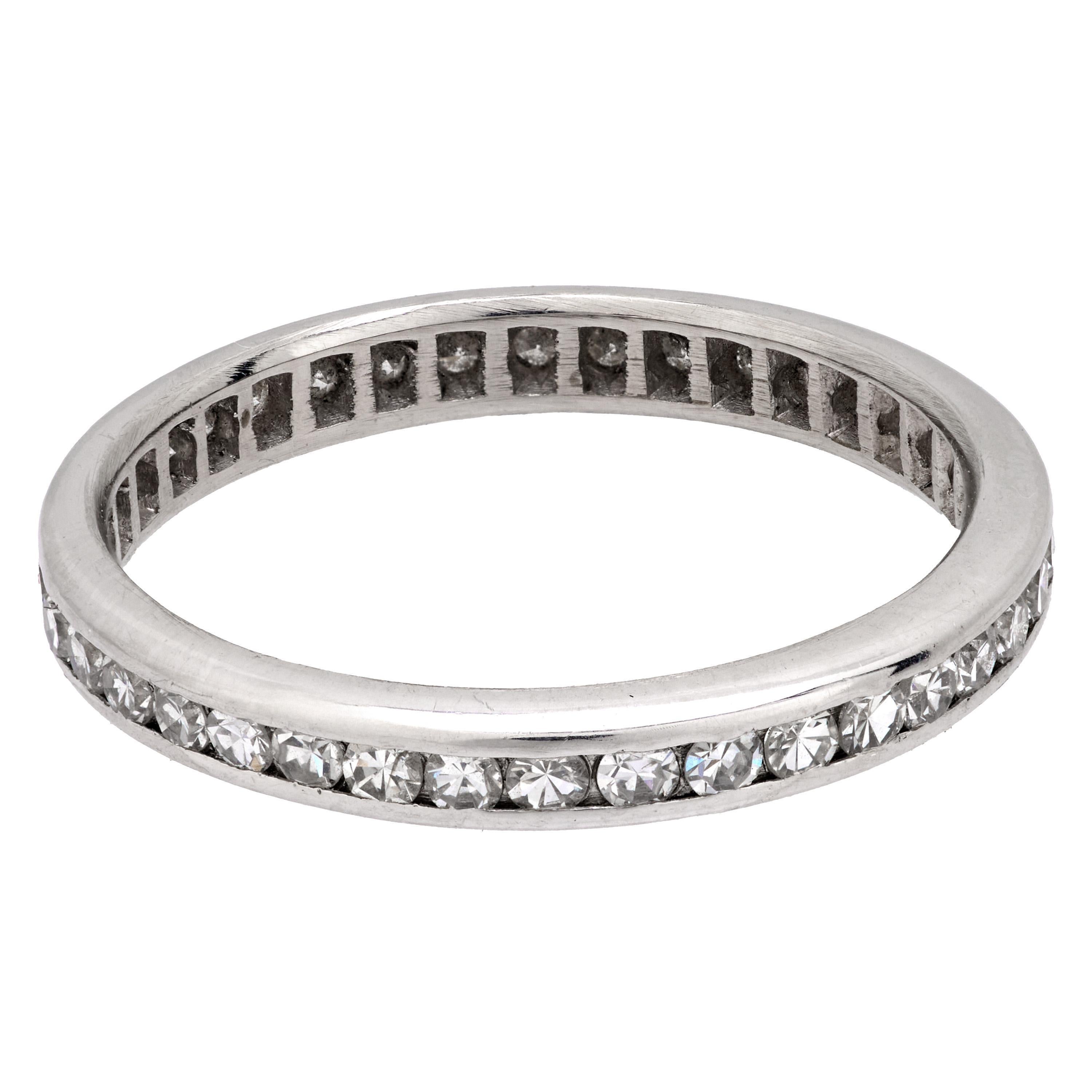 Modern Mid Century diamond platinum eternity band For Sale