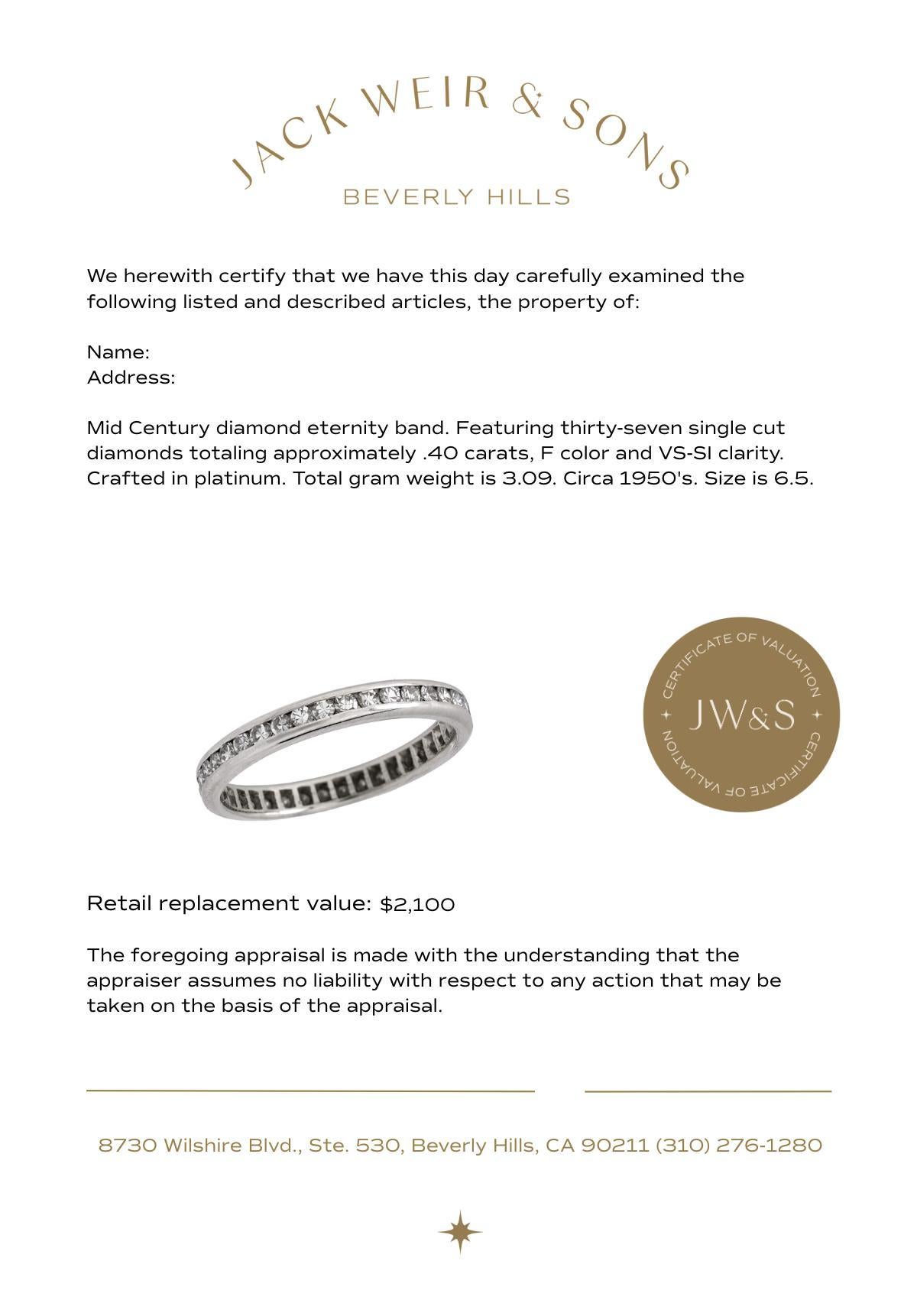 Mid Century diamond platinum eternity band In Good Condition For Sale In Beverly Hills, CA