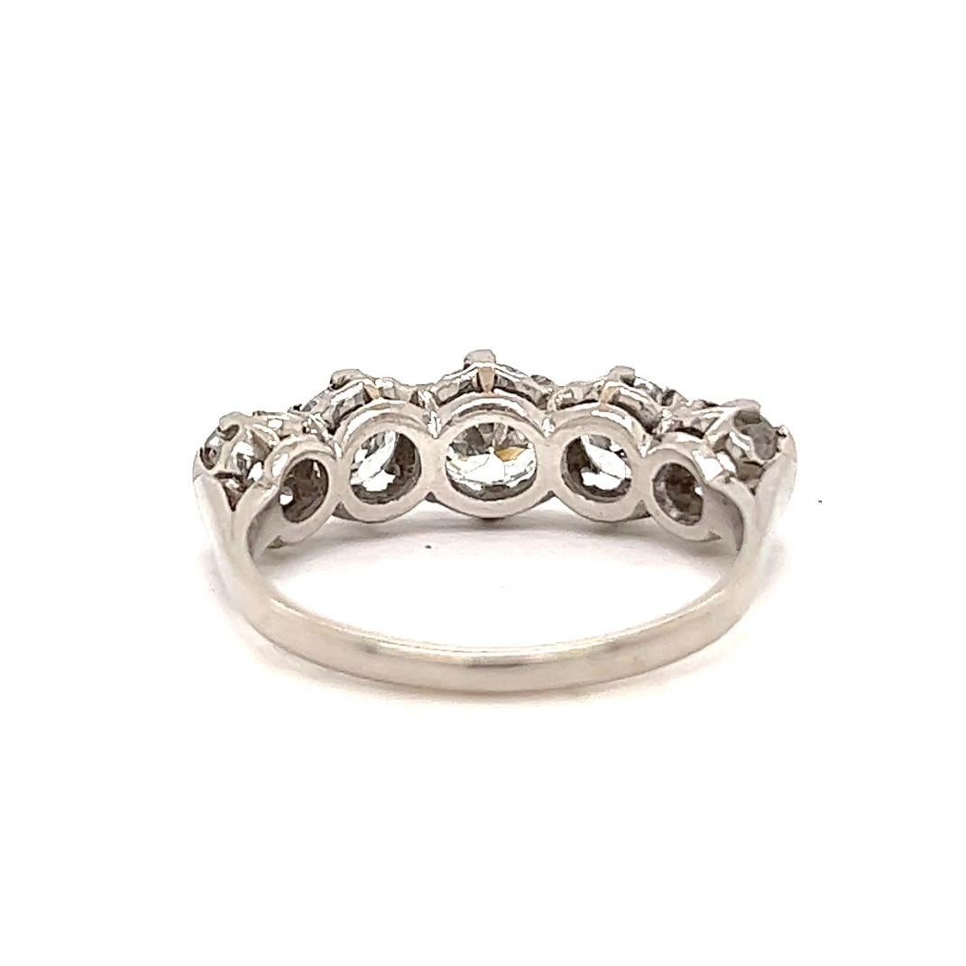 Women's or Men's Mid Century 1.70 Carat Diamond Platinum Five Stone Ring