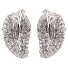 Mid Century Diamond Platinum Leaf Earrings