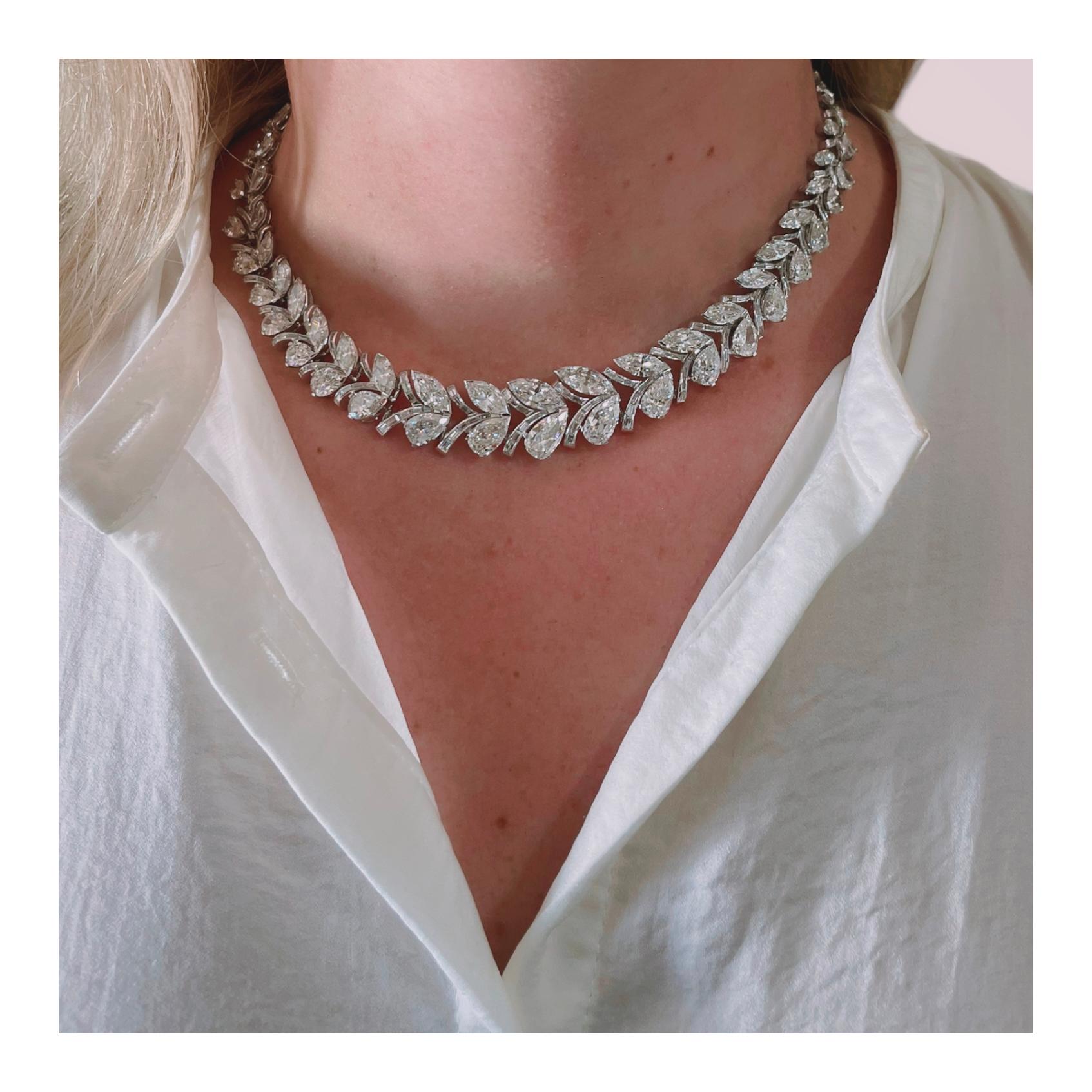 Mid-Century Diamond Platinum Necklace In Good Condition For Sale In Beverly Hills, CA