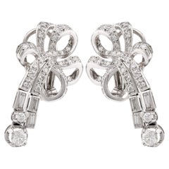 Mid Century Diamond Platinum Ribbon Earrings