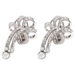 Mid Century Diamond Platinum Ribbon Earrings