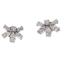 Mid Century Diamond Platinum Stud Earrings