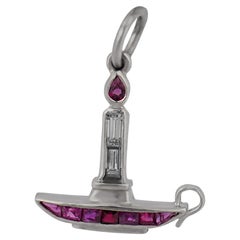 Mid Century diamond ruby platinum lantern pendant necklace