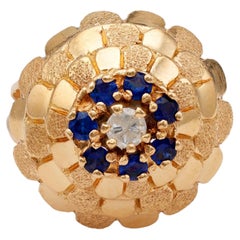 Mid-Century Diamond Sapphire 18k Yellow Gold Cocktail Ring