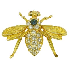 Vintage Mid-Century Diamond & Sapphire Bee Brooch Pendant