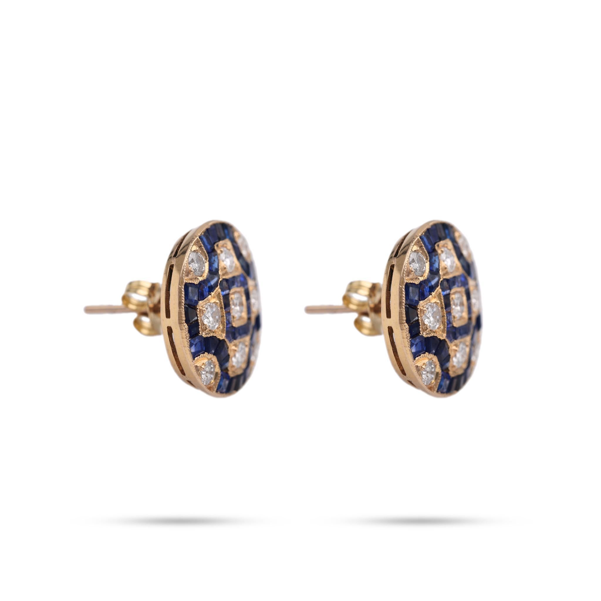 Diamant-Saphir-Gold-Ohrringe aus der Jahrhundertmitte (Rundschliff)