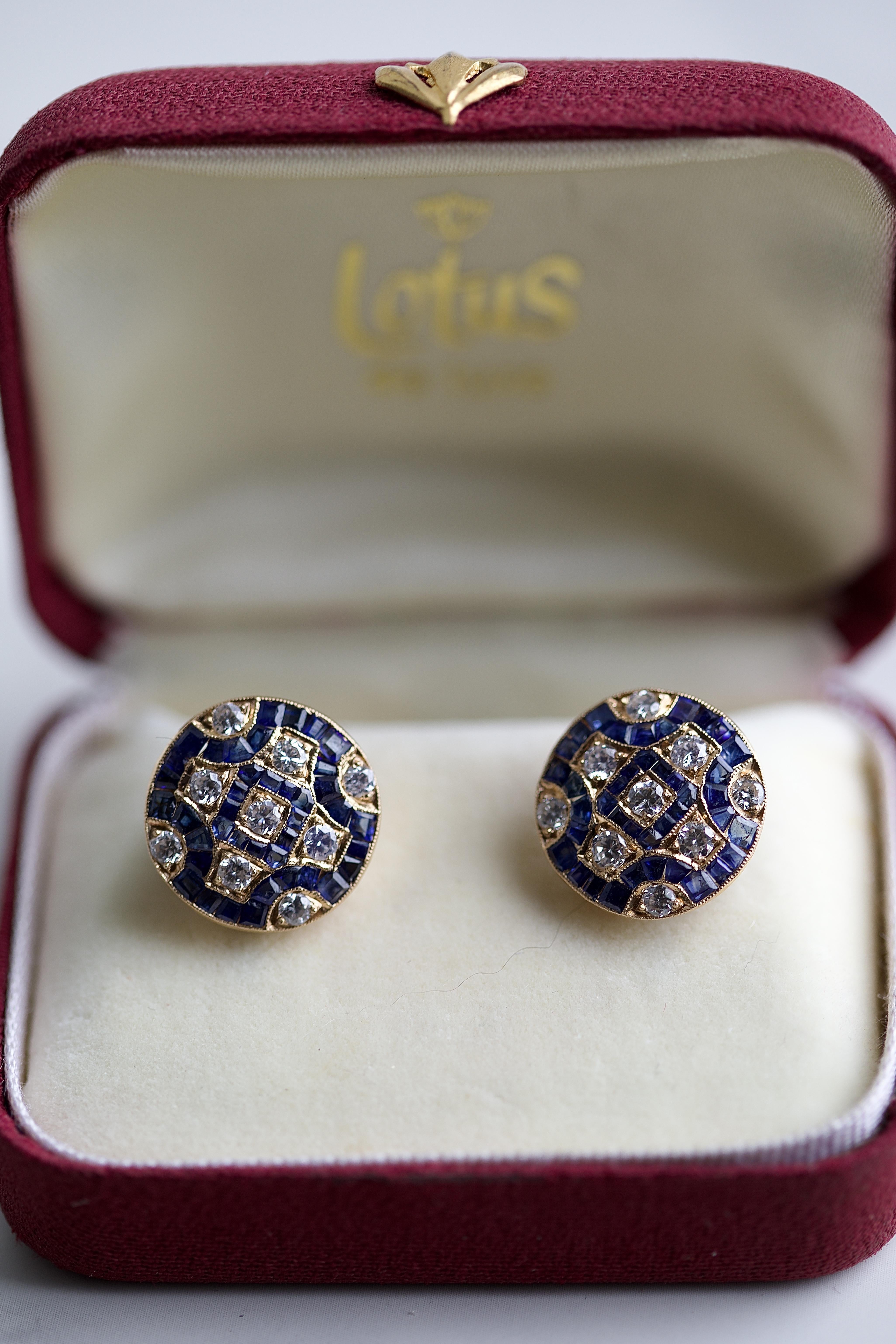Diamant-Saphir-Gold-Ohrringe aus der Jahrhundertmitte im Zustand „Hervorragend“ in Beverly Hills, CA