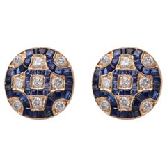Vintage Mid-Century Diamond Sapphire Gold Earrings
