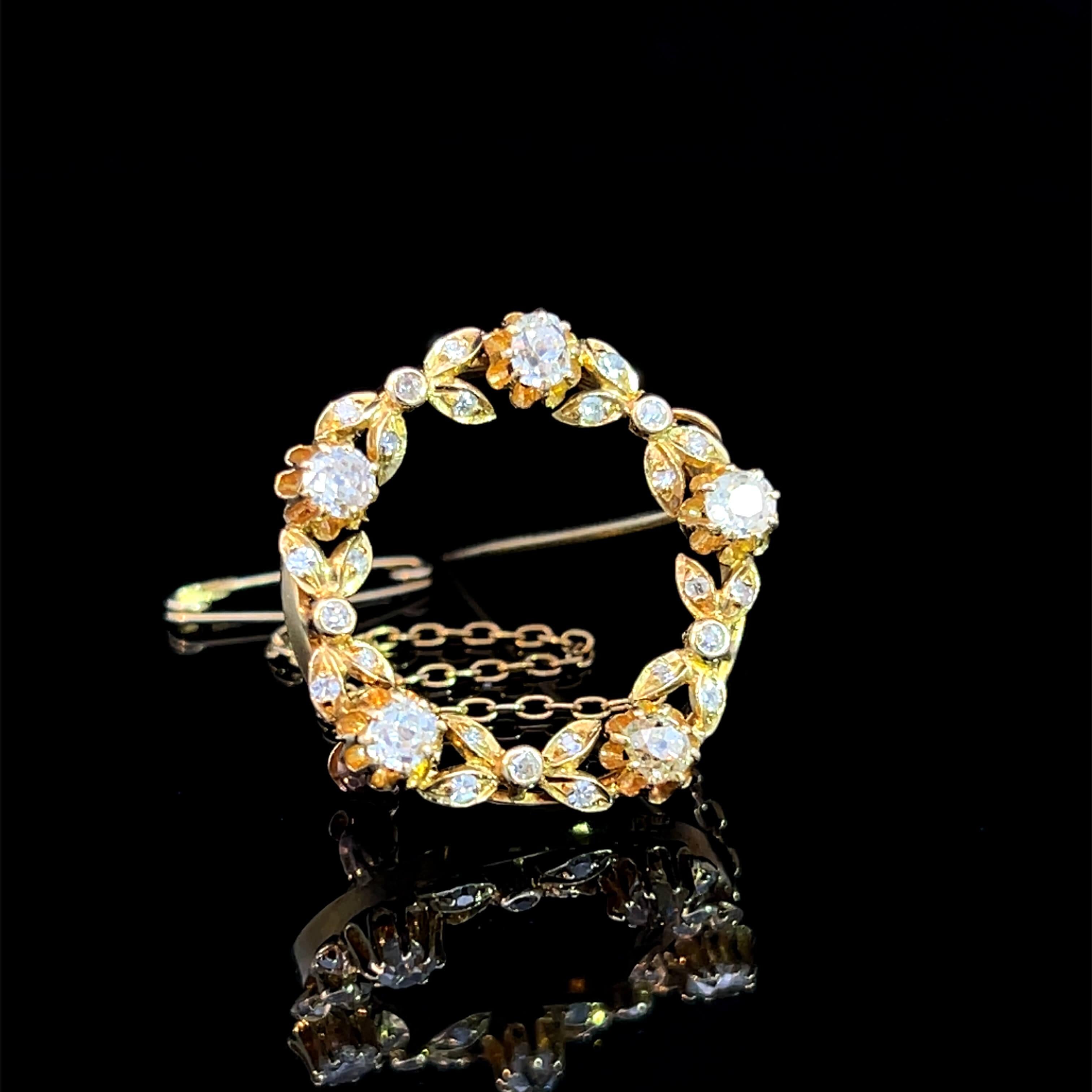 Art Deco Mid-Century Diamond Set Circular Garland Brooch Circa 1930s