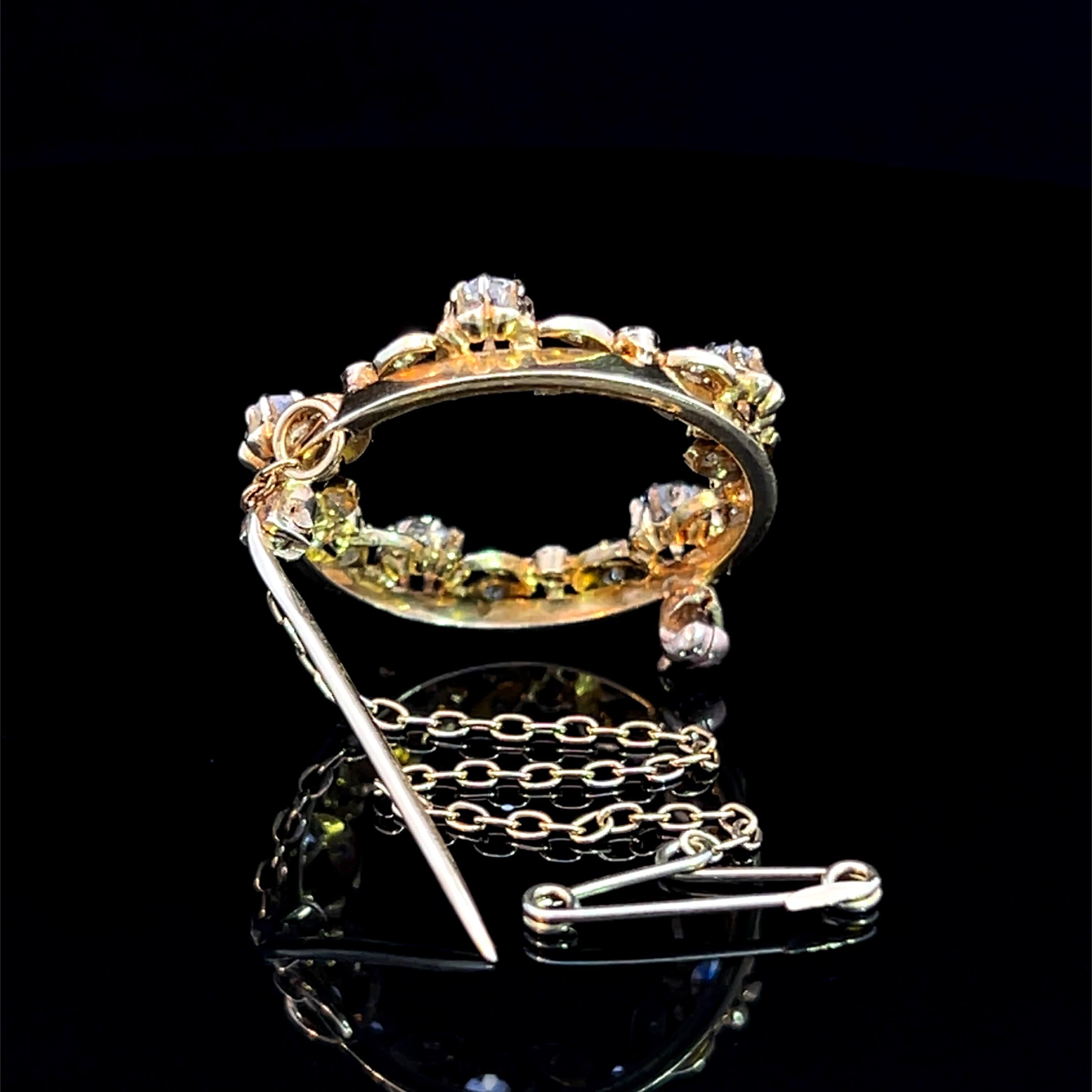Mixed Cut Mid-Century Diamond Set Circular Garland Brooch Circa 1930s