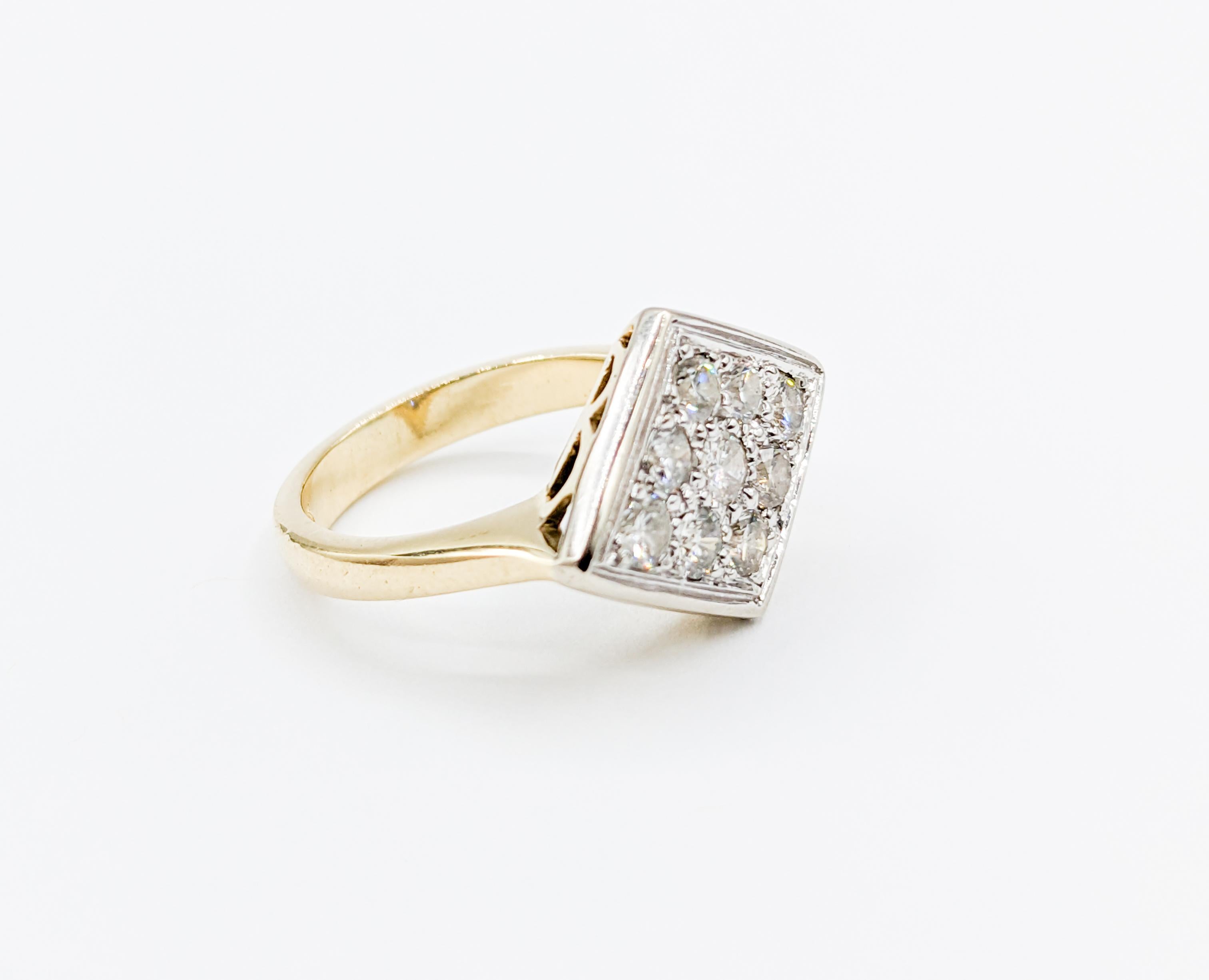 Retro Mid-Century Diamond Shaped Two-Tone Pave Diamond Ring in 14kt Gold For Sale