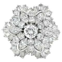 Mid Century Diamond Snowflake Ballerina Ring Platinum