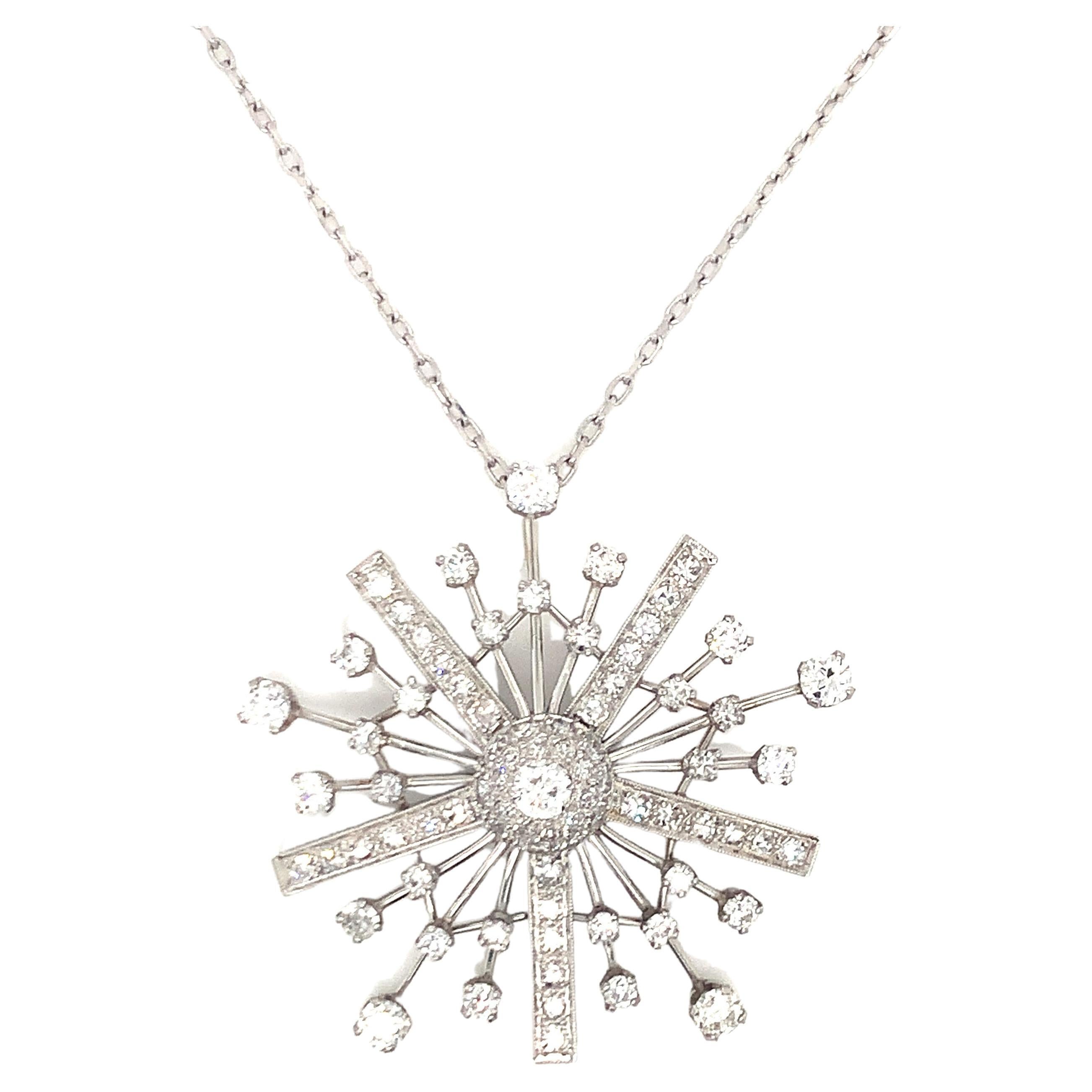 Mid-Century Diamond Snowflake Platinum Pendant For Sale