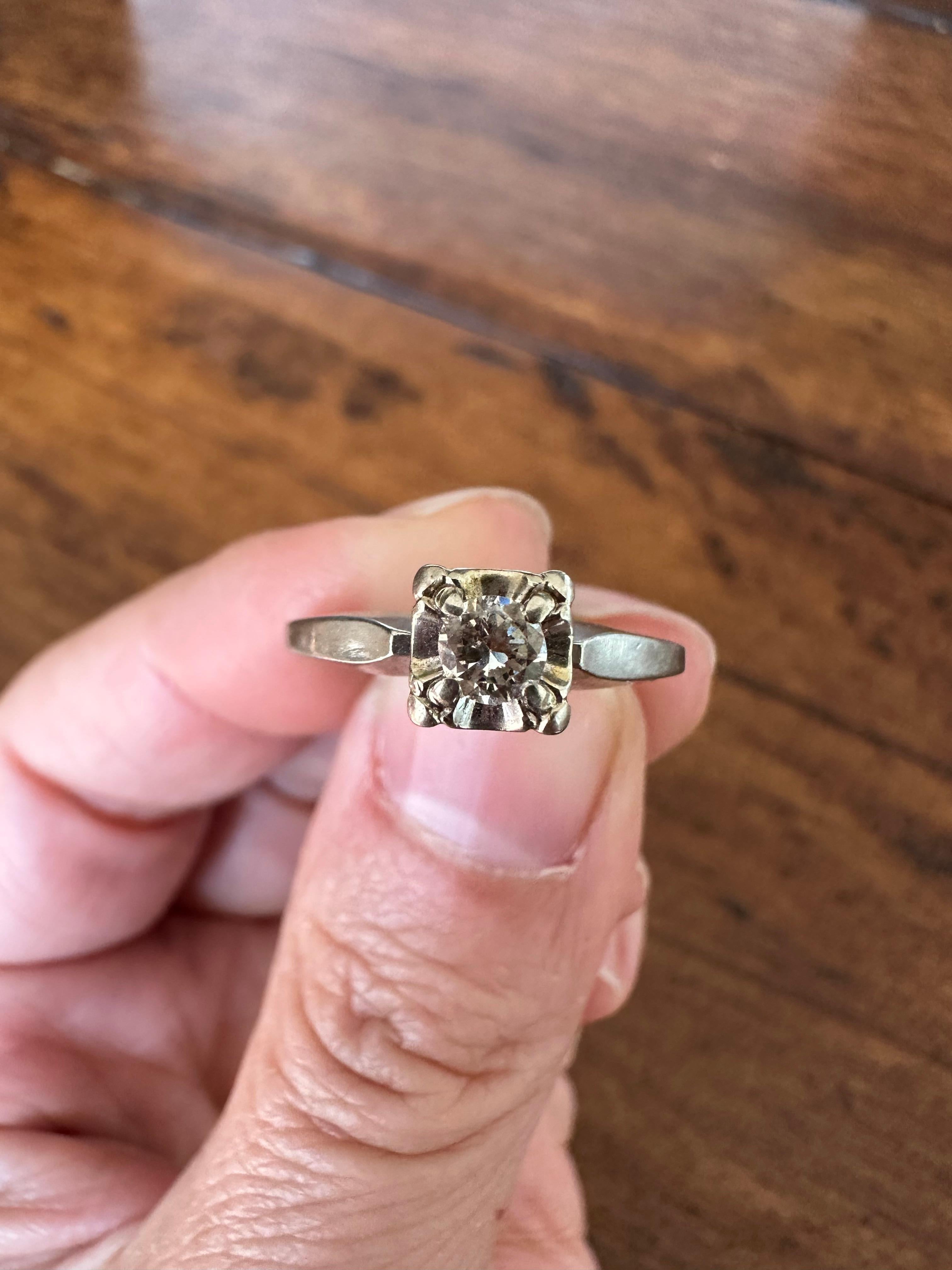 Mid-Century Diamond Solitaire Engagement Ring  For Sale 4