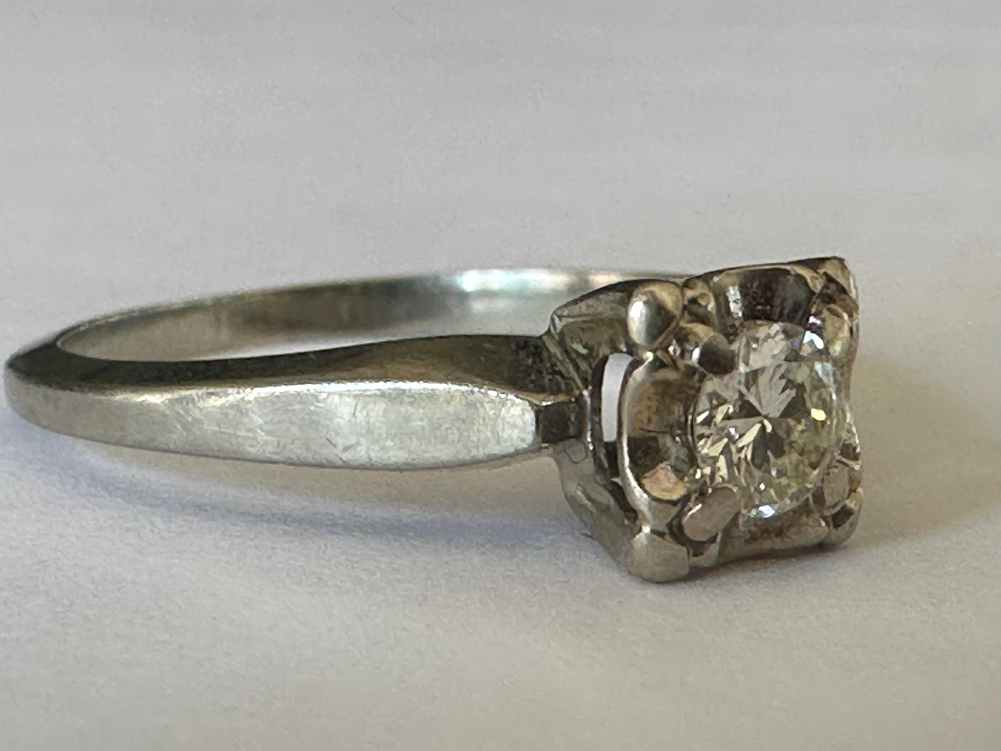 Women's Mid-Century Diamond Solitaire Engagement Ring  For Sale