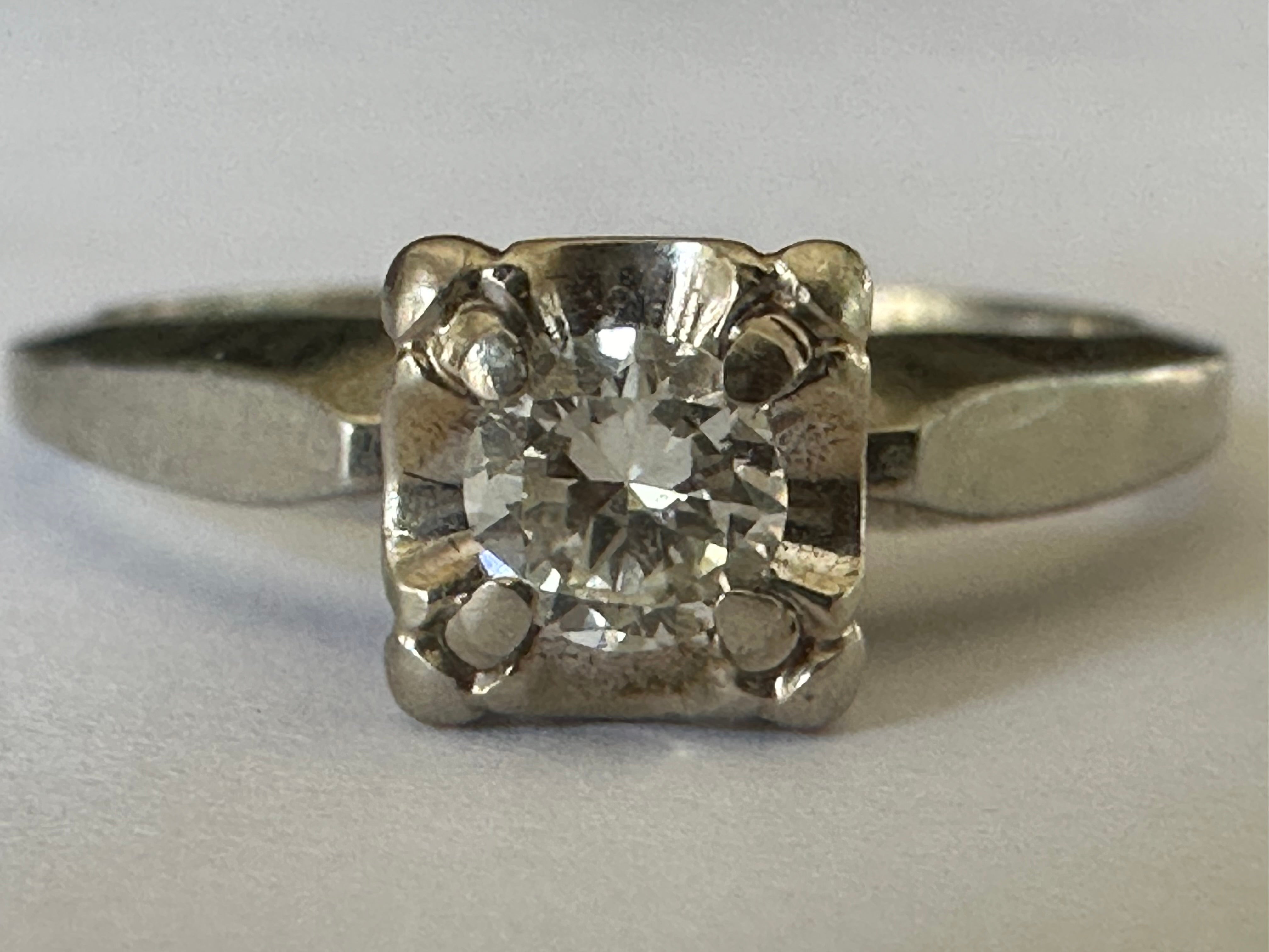 Mid-Century Diamond Solitaire Engagement Ring  For Sale 1