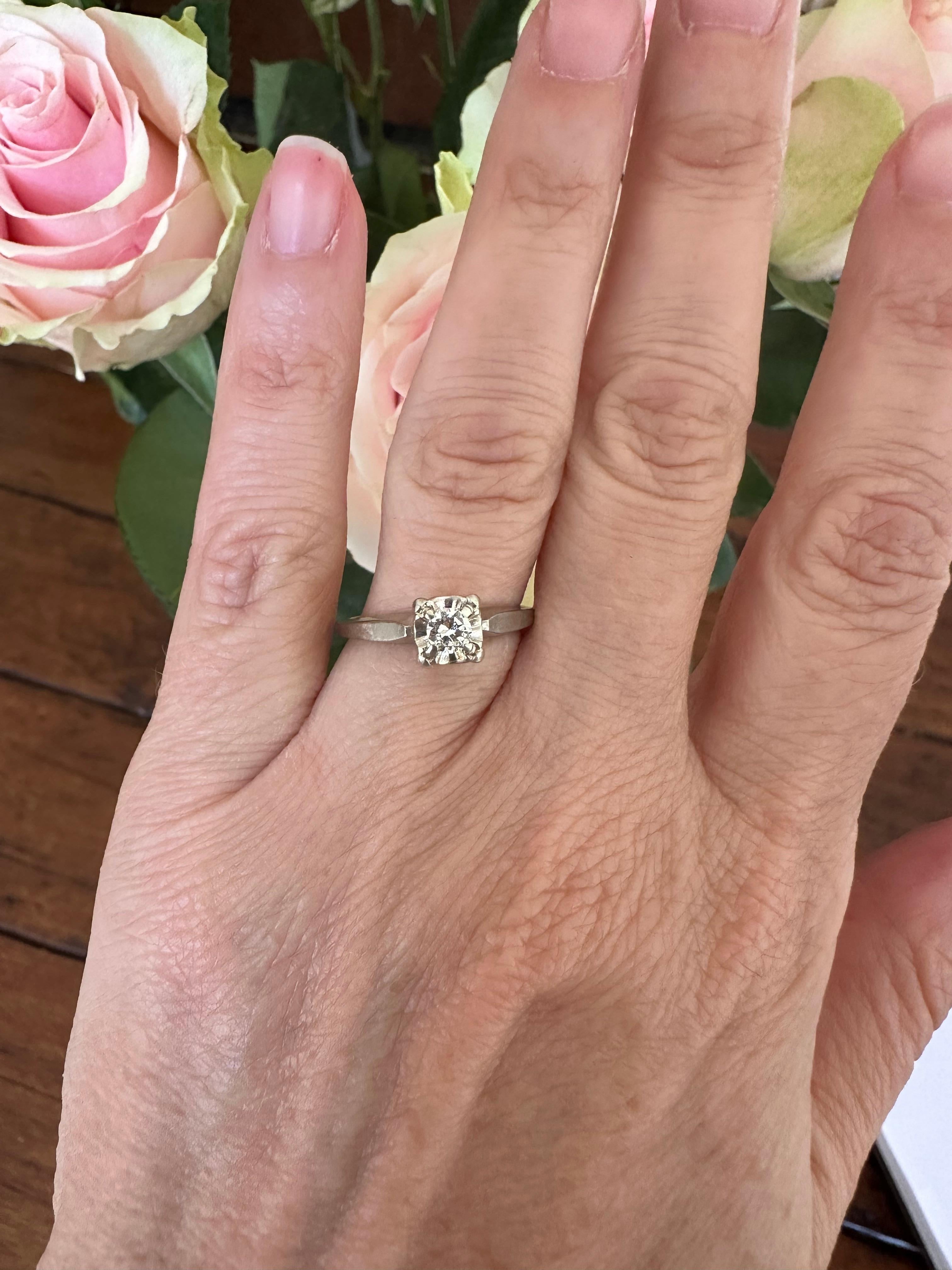 Mid-Century Diamond Solitaire Engagement Ring  For Sale 2