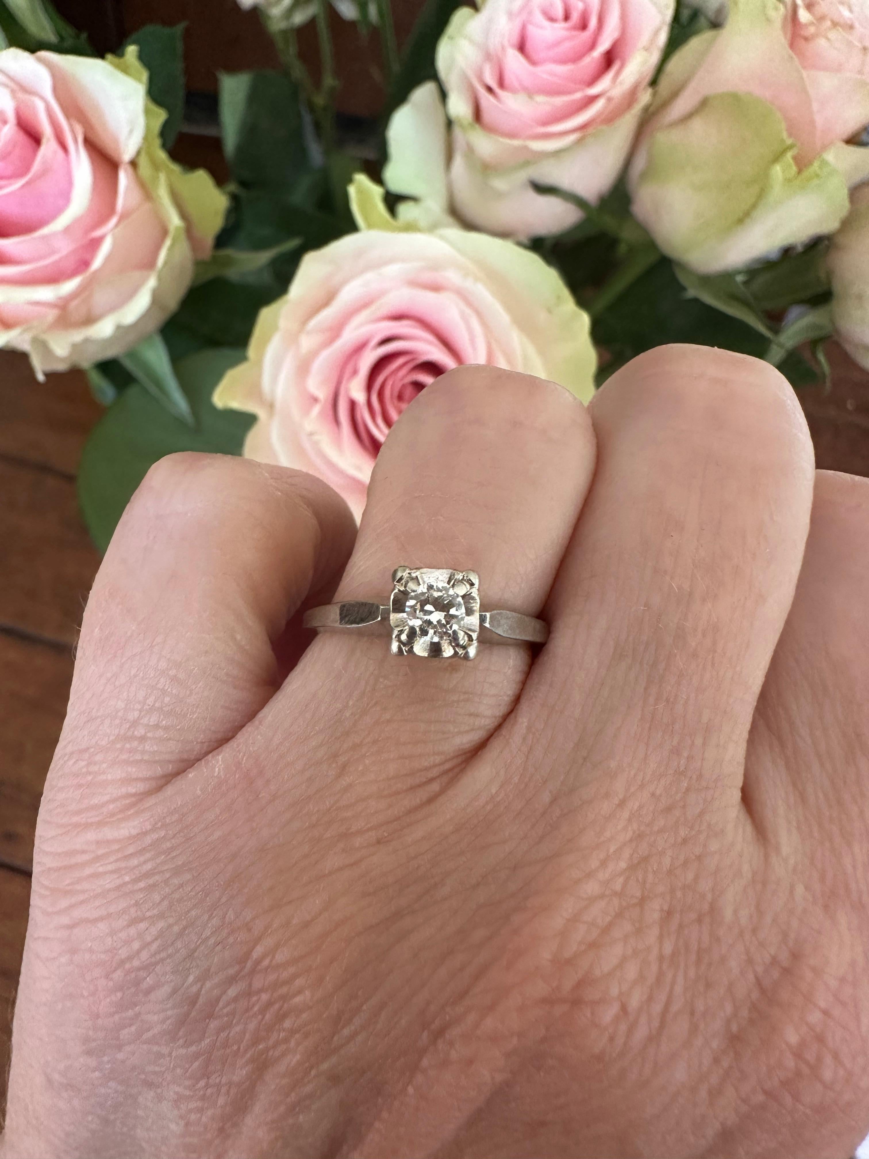 Mid-Century Diamond Solitaire Engagement Ring  For Sale 3