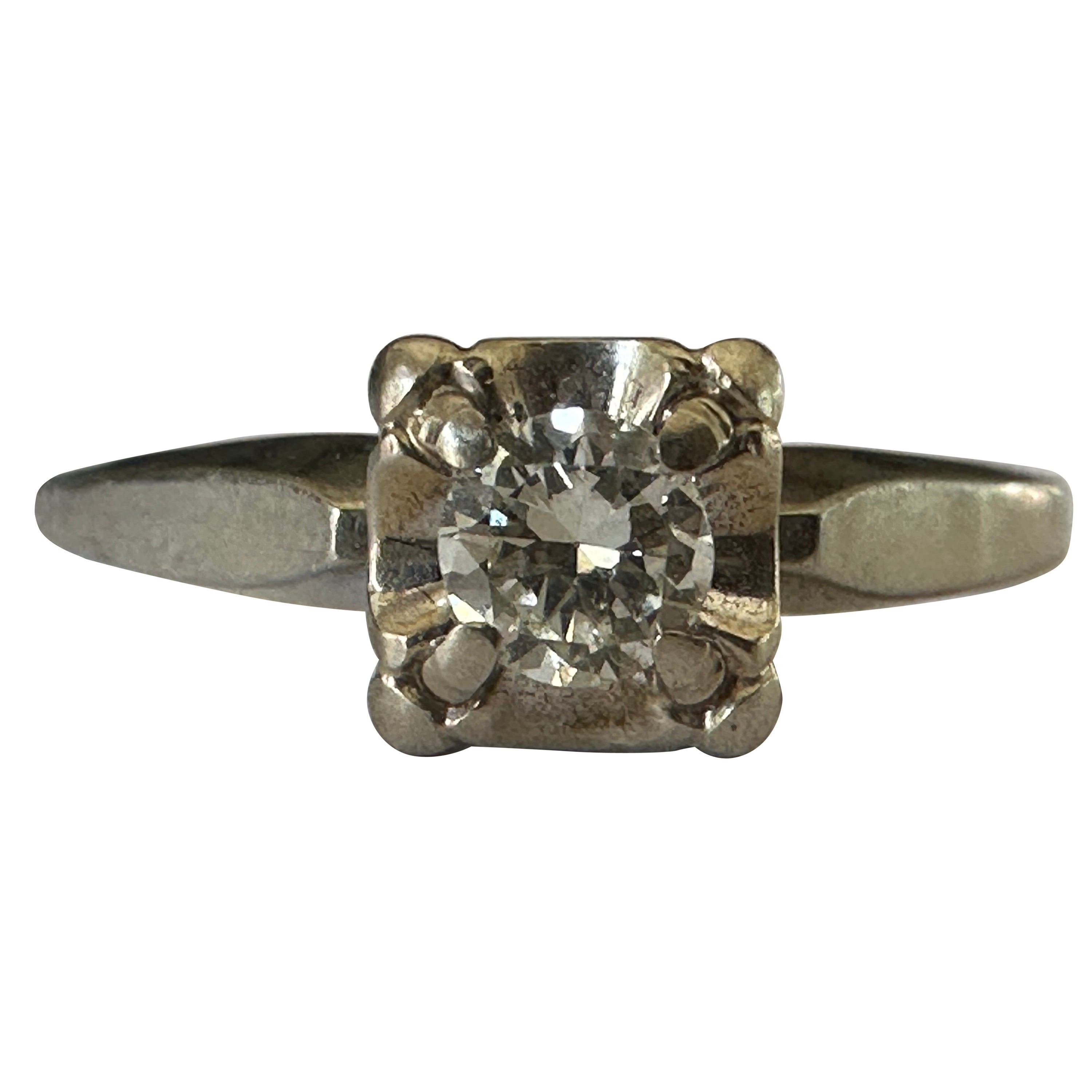 Anello di fidanzamento solitario con diamante del Mid-Century