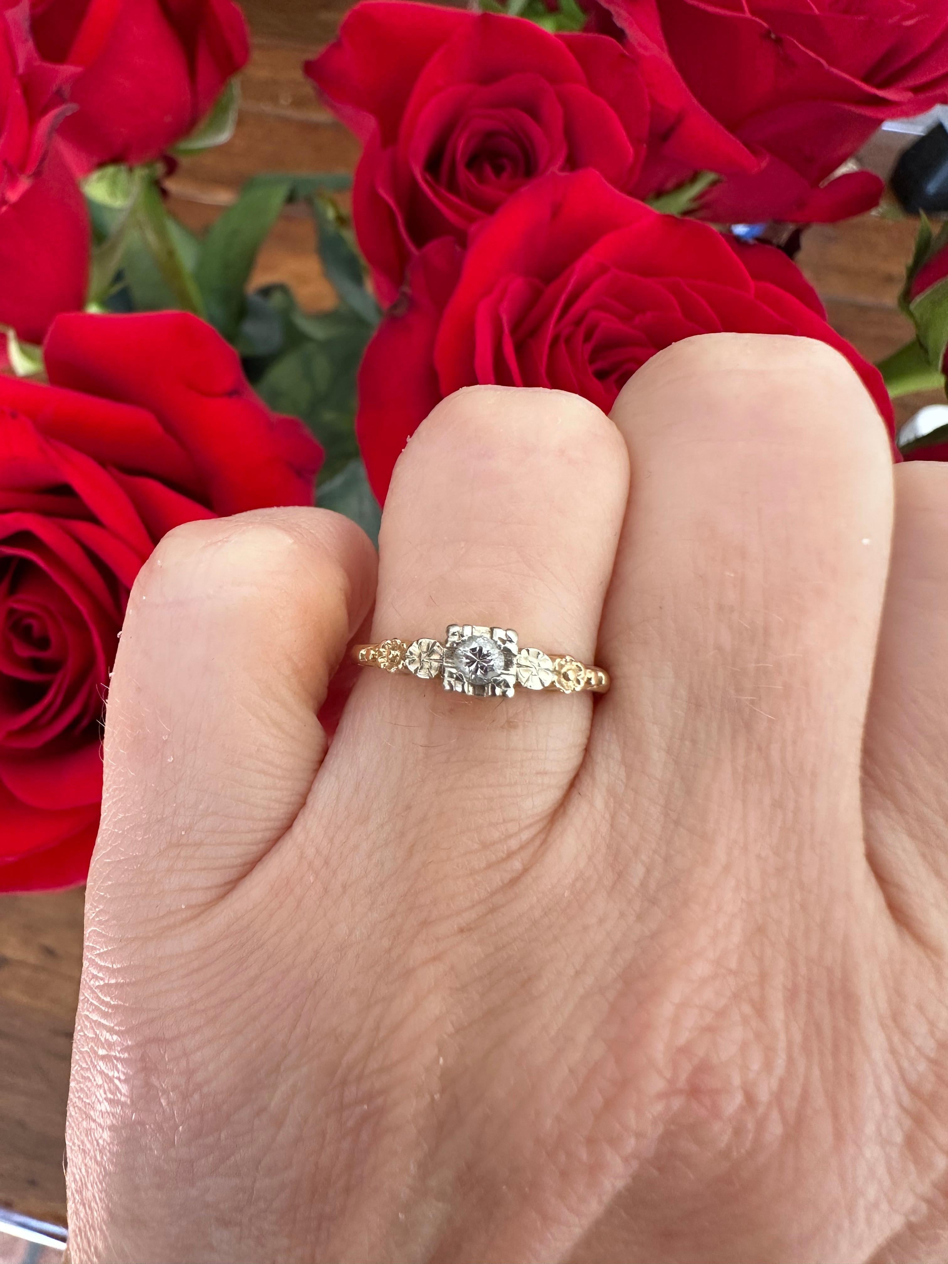 Mid-Century Diamond Solitaire Flower Ring  For Sale 4