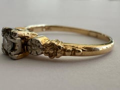 Mid-Century Diamond Solitaire Flower Ring