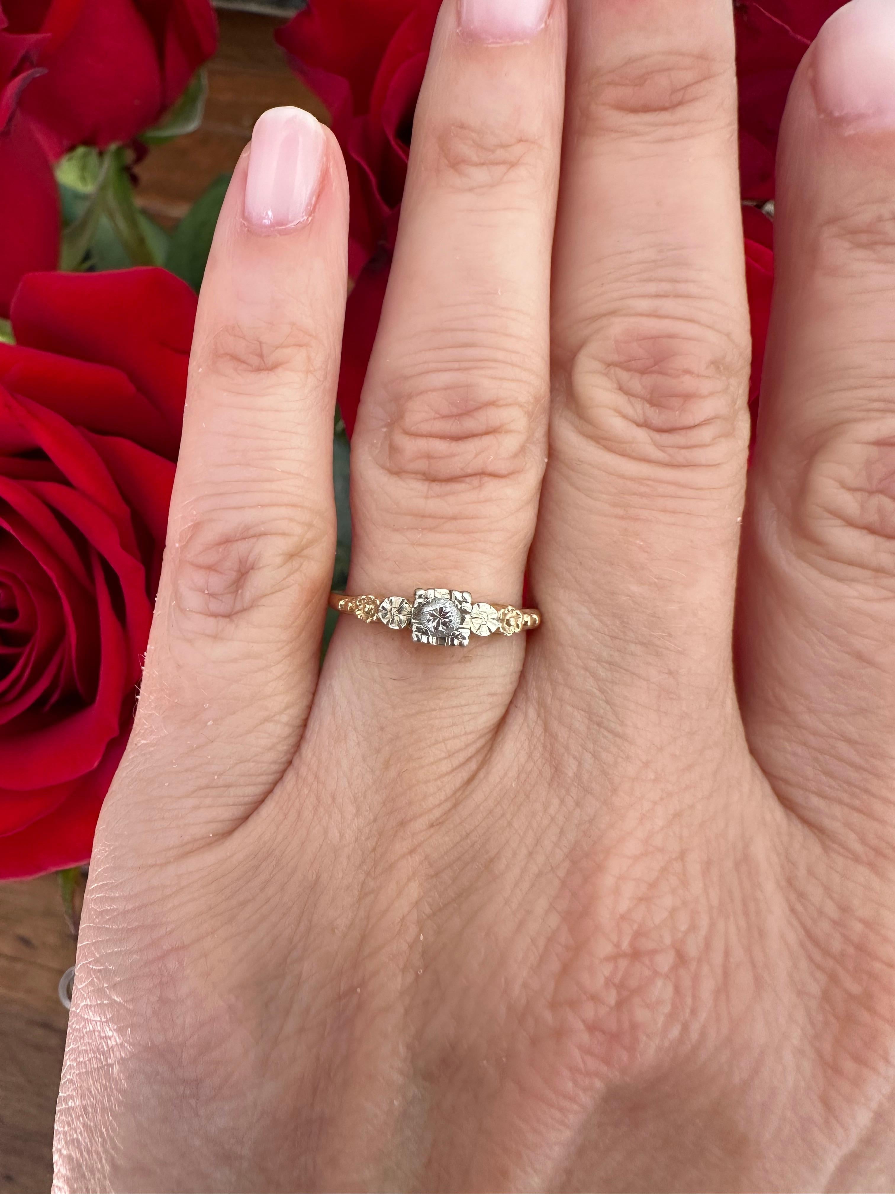 Mid-Century Diamond Solitaire Flower Ring  For Sale 3