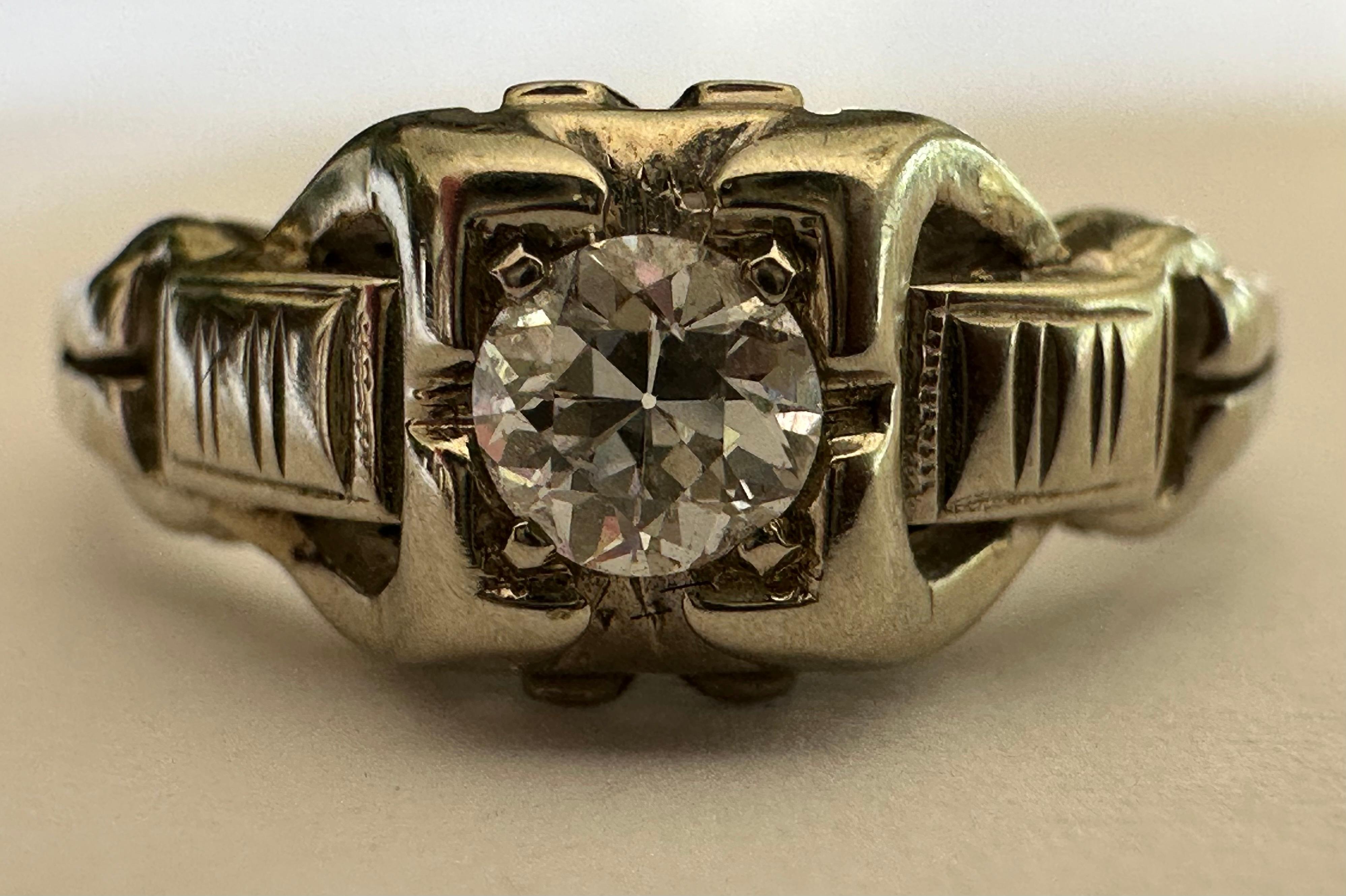 Mid-Century Diamond Solitaire Ring  For Sale 2