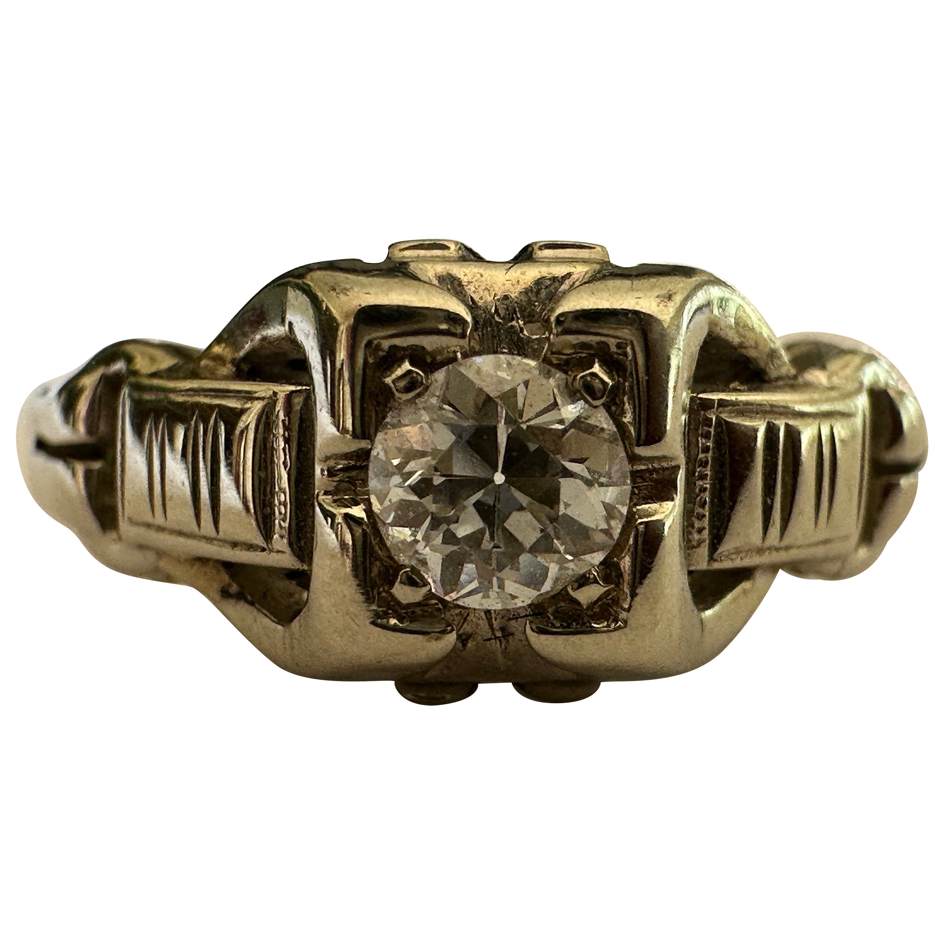 Diamant-Solitärring aus der Mitte des Jahrhunderts