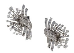 Mid-Century Diamond Spray Convertible Double Clip Brooch