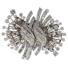 Mid-Century Diamond Spray Convertible Double Clip Brooch