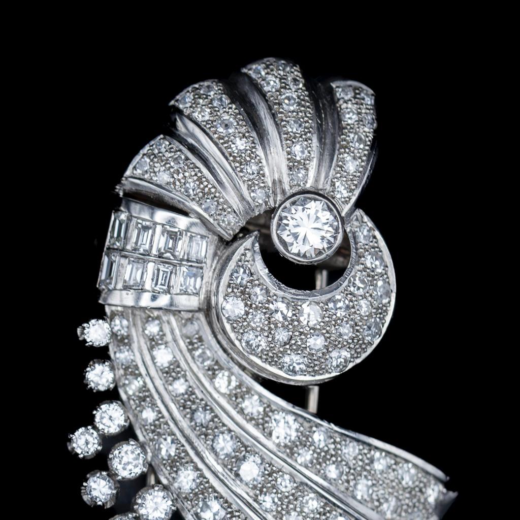 Mid-Century Diamond Swirl Double-Clip Brooch Convertible Platinum 1950s 1960s For Sale 6