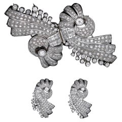 Mid-Century Diamond Swirl Double-Clip Brooch Convertible Platinum 1950s 1960s