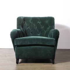Mid-Century Diamond Tufted Back Viridian Green Velvet Lounge Chair by James Mont