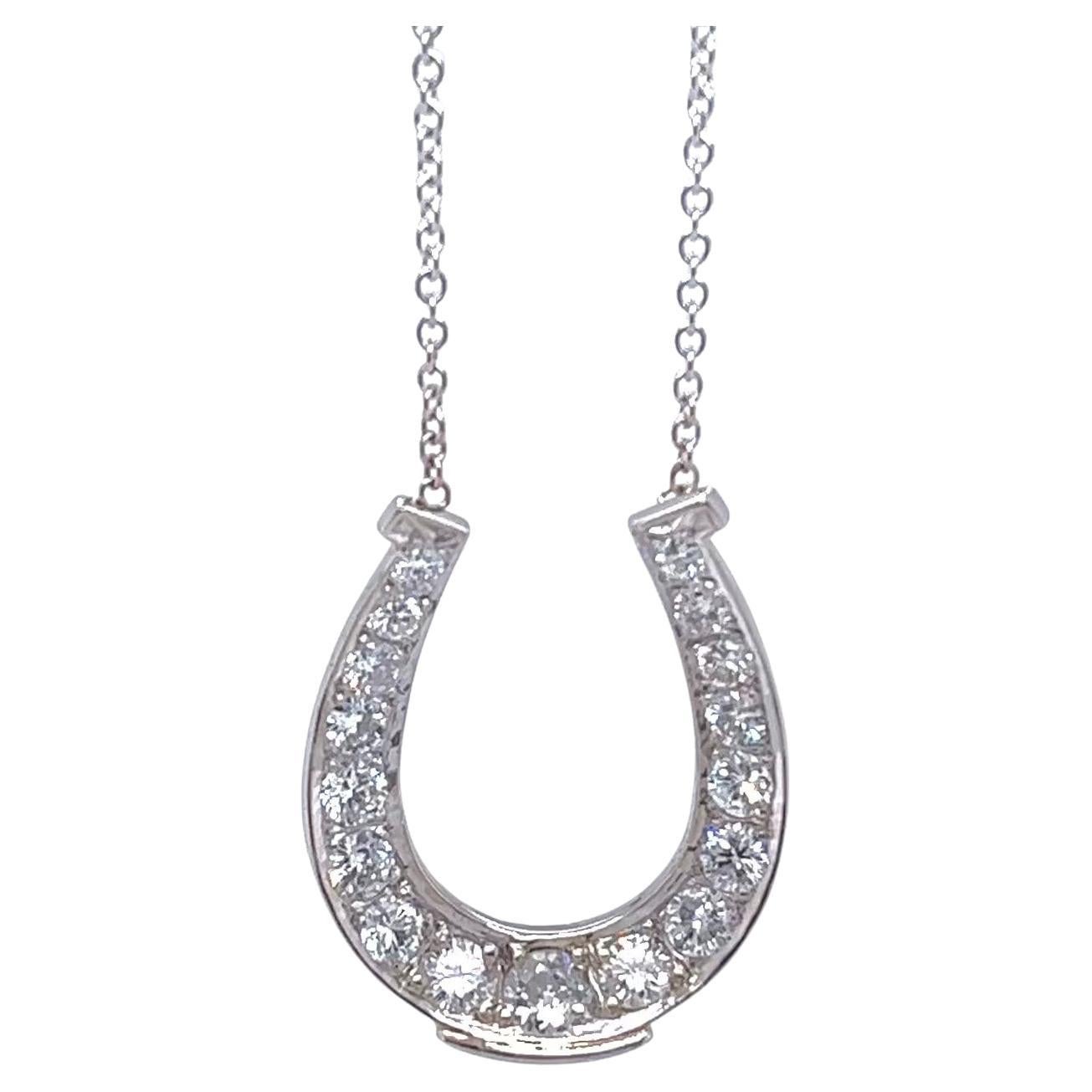 Diamond Horseshoe Pendant Necklace For Sale at 1stDibs